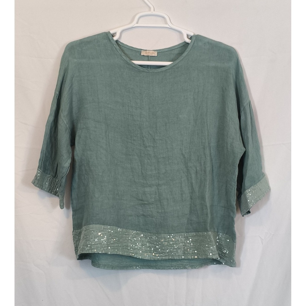 Bellambra Italian Linen Top with sequin‎ accent size large oversized lagan